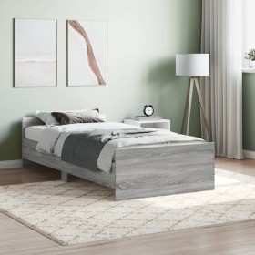 Estructura de cama madera de ingeniería gris Sonoma 90x200