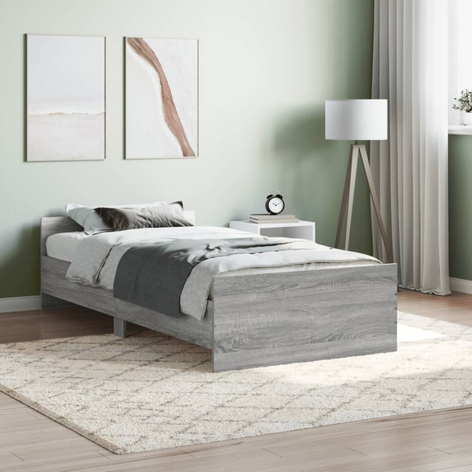 Estructura de cama madera de ingeniería gris Sonoma 90x200
