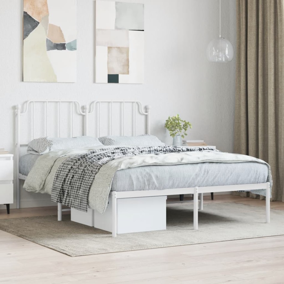 Estructura cama sin colchón con cabecero metal blanco