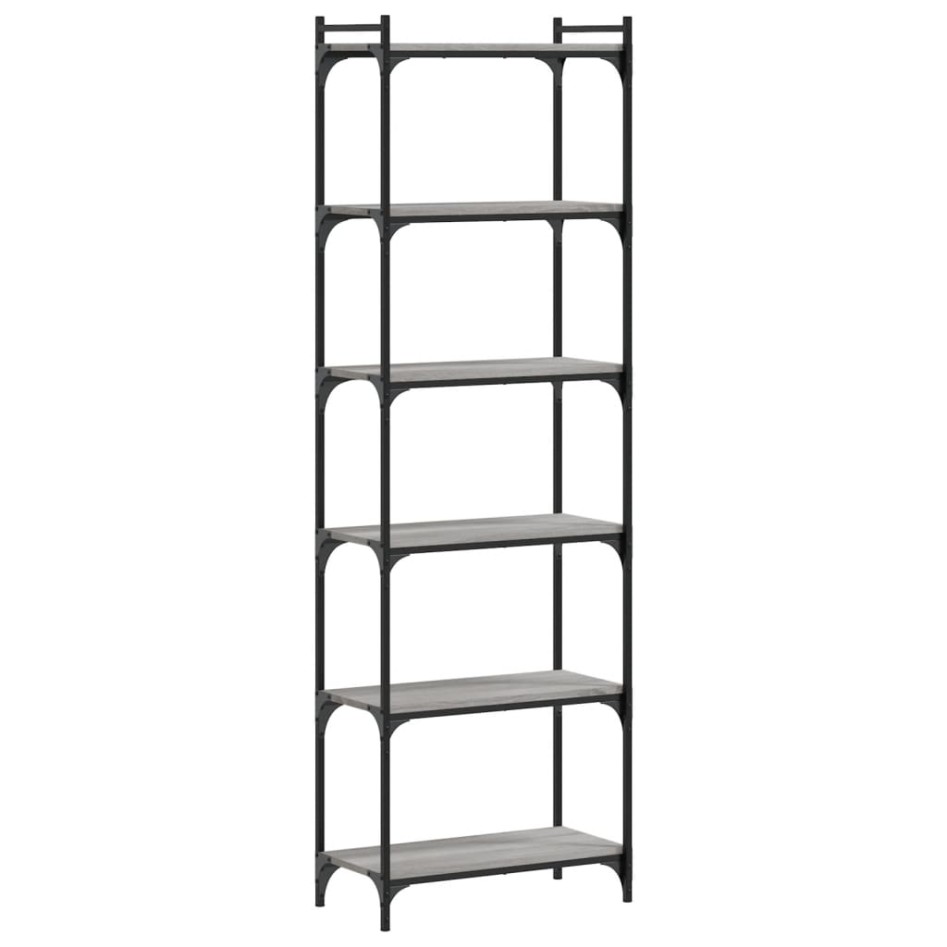 Librería 6 estantes madera ingeniería gris Sonoma 60x30x188