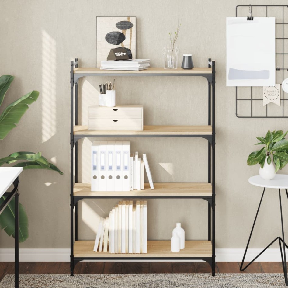 Librería 4 estantes madera ingeniería roble Sonoma 80x30x120