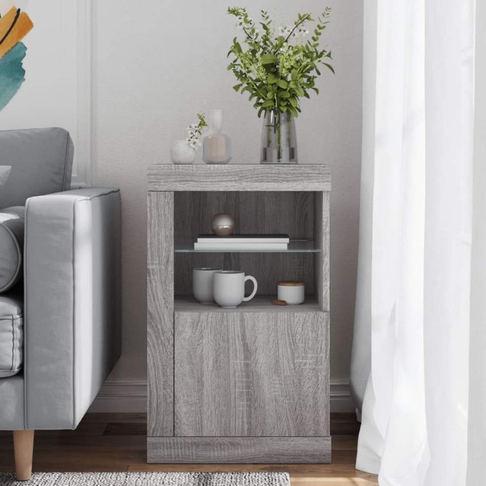 Aparador con luces LED madera de ingeniería gris