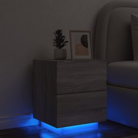Mesita de noche con luces LED madera de ingeniería gris