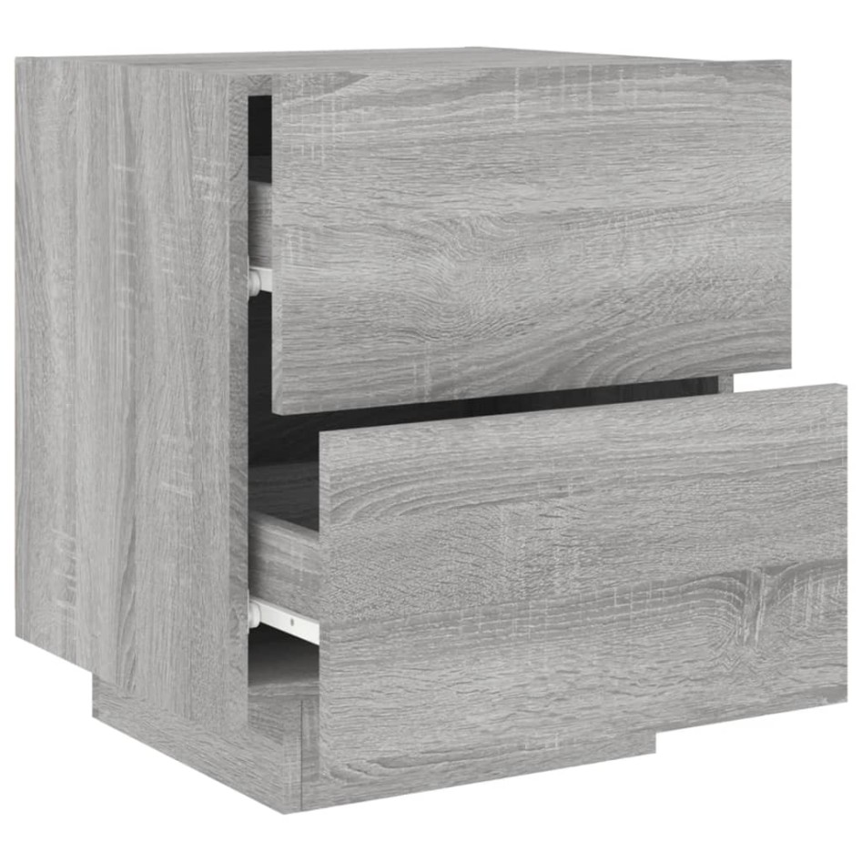 Mesita de noche con luces LED madera de ingeniería gris