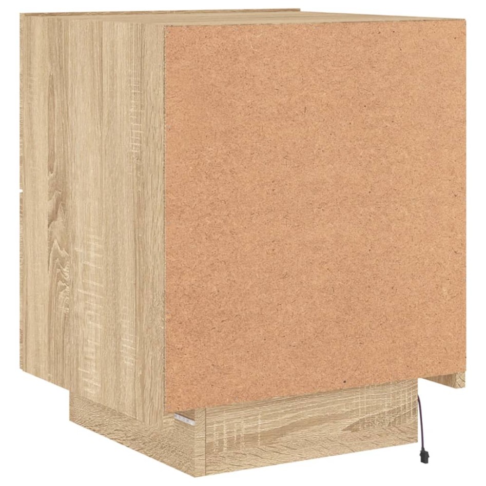 Mesita de noche con luces LED madera de ingeniería roble