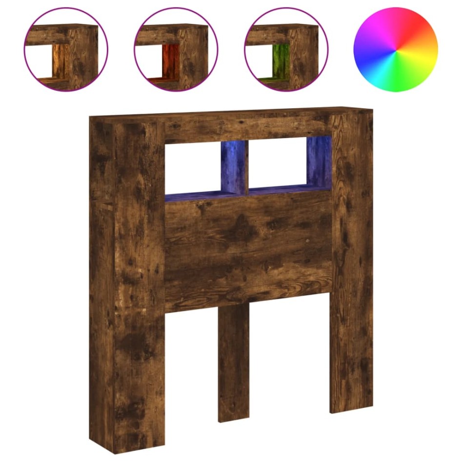 Cabecero LED madera ingeniería roble ahumado 100x18,5x103,5