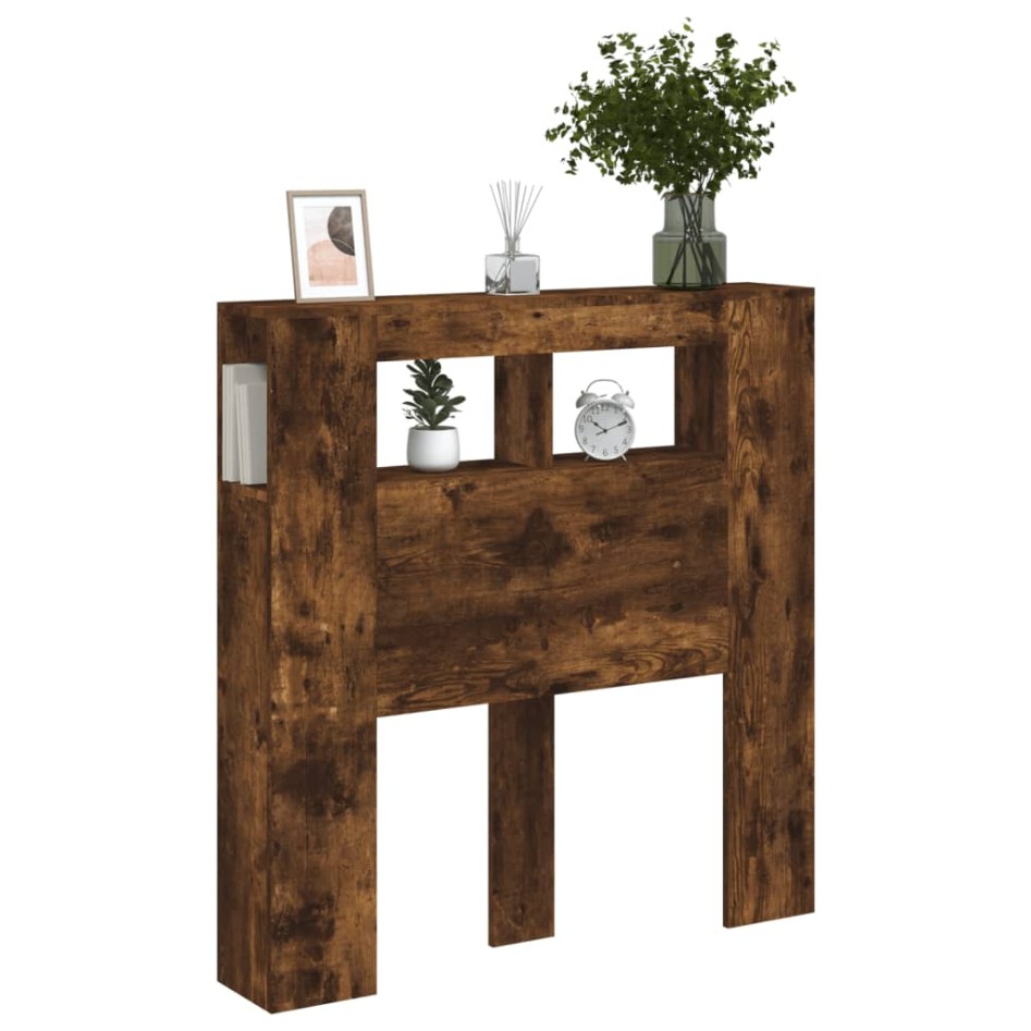 Cabecero LED madera ingeniería roble ahumado 100x18,5x103,5