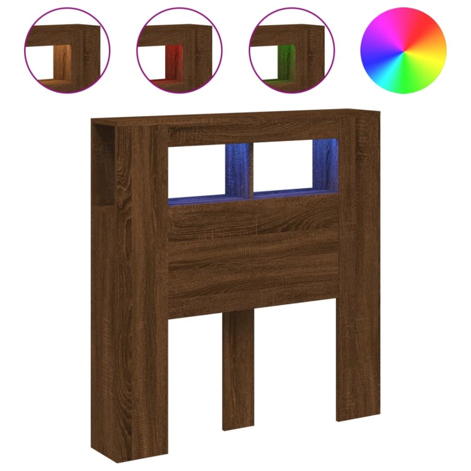 Cabecero LED madera ingeniería roble marrón 100x18,5x103,5