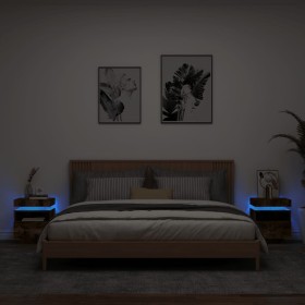 Mesitas de noche con luces LED 2 uds roble ahumado