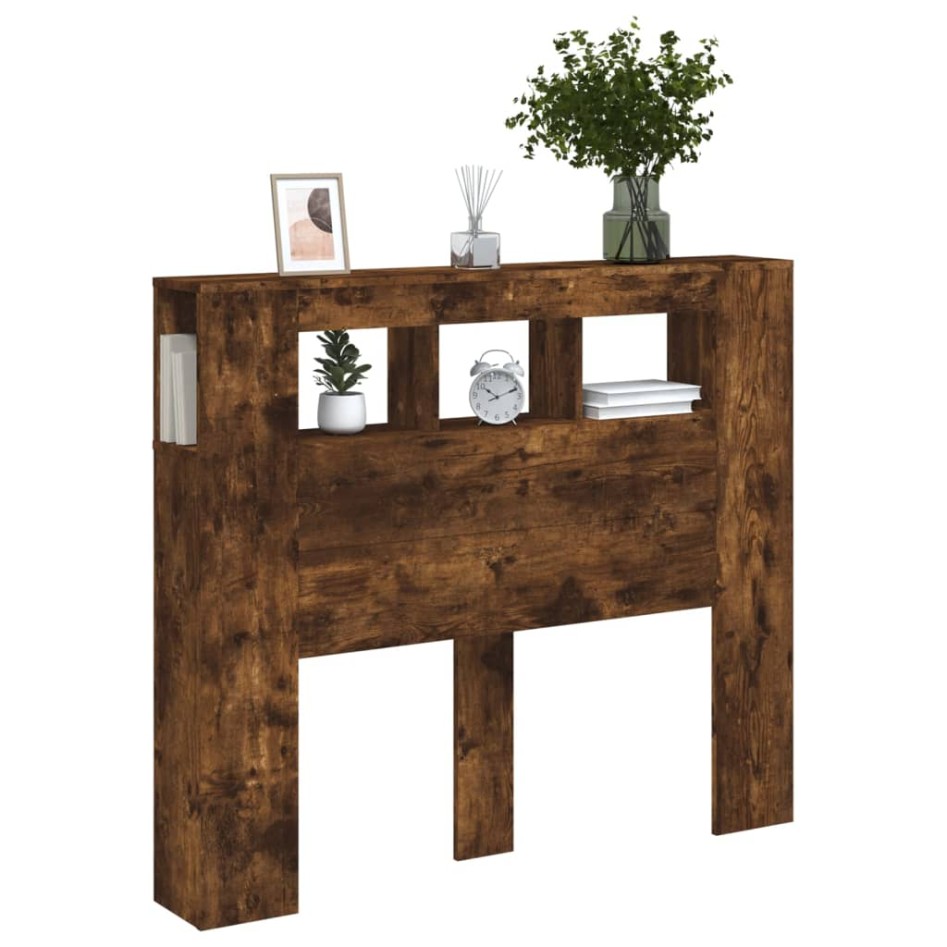 Cabecero LED madera ingeniería roble ahumado 120x18,5x103,5