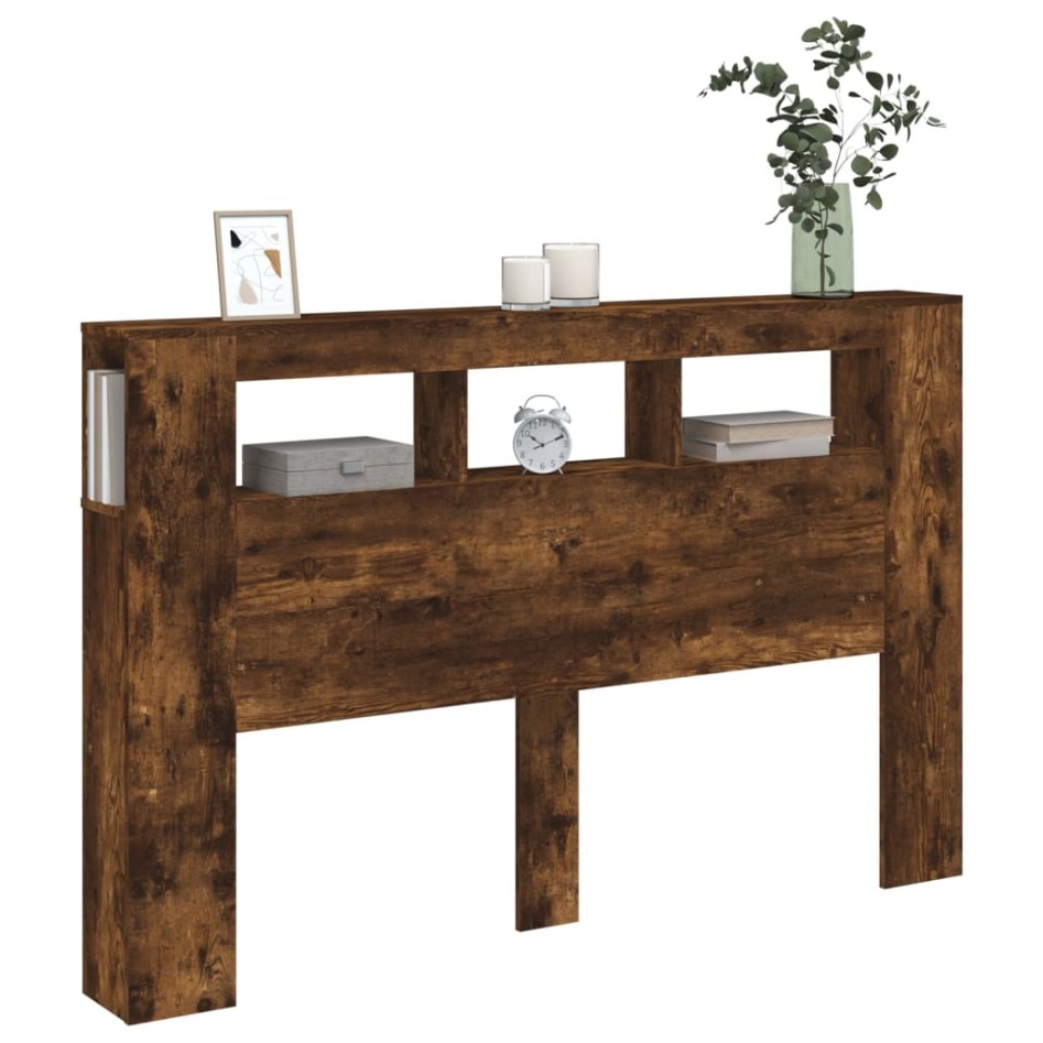 Cabecero LED madera ingeniería roble ahumado 160x18,5x103,5