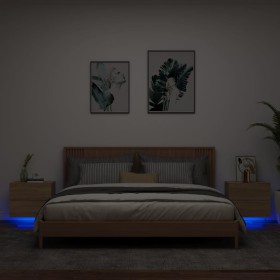 Mesitas de noche de pared con luces LED 2 unidades roble
