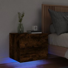 Mesita de noche de pared con luces LED roble