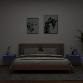 Mesitas de noche de pared con luces LED 2 unidades