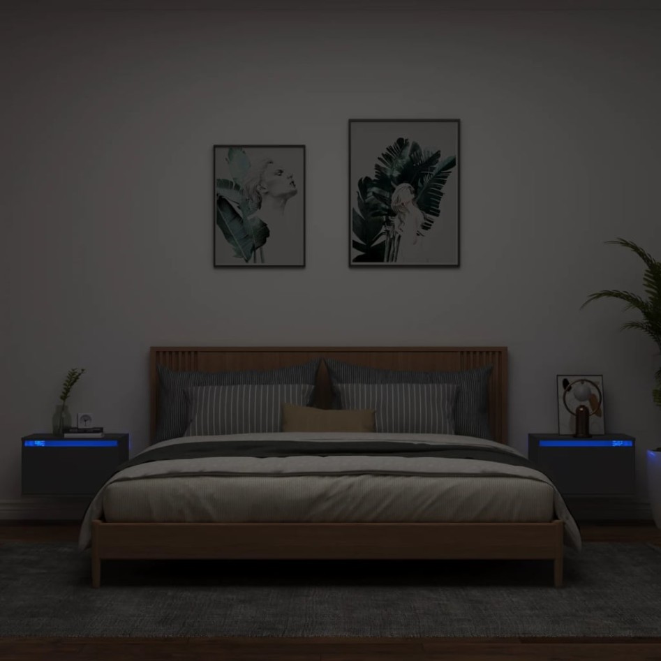 Mesitas de noche de pared con luces LED 2 unidades