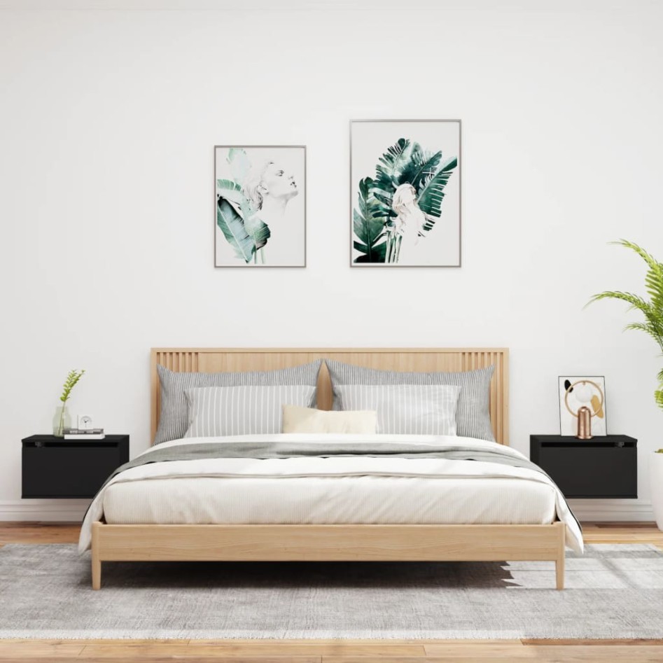 Mesitas de noche de pared con luces LED 2 unidades