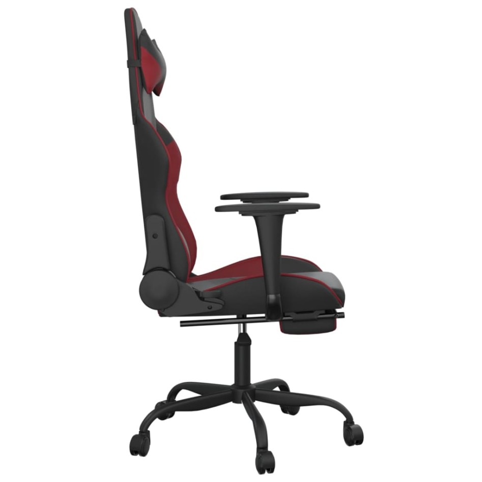 Silla gaming masaje reposapiés cuero sintético negro rojo