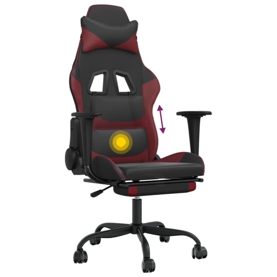 Silla gaming masaje reposapiés cuero sintético negro rojo
