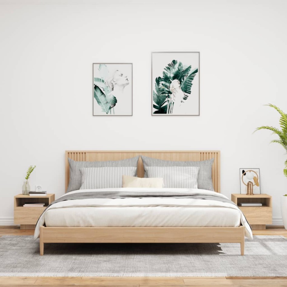 Mesitas de noche con luces LED 2 uds roble Sonoma 40x39x37