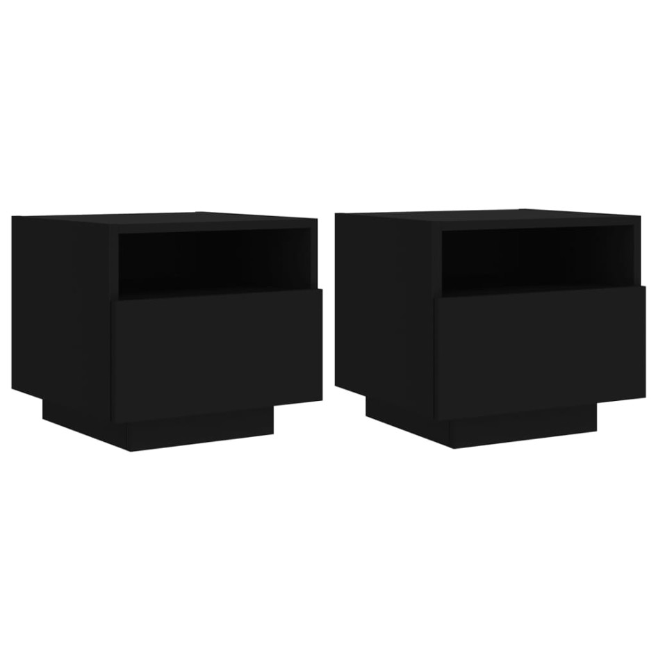 Mesitas de noche con luces LED 2 unidades negro 40x39x37