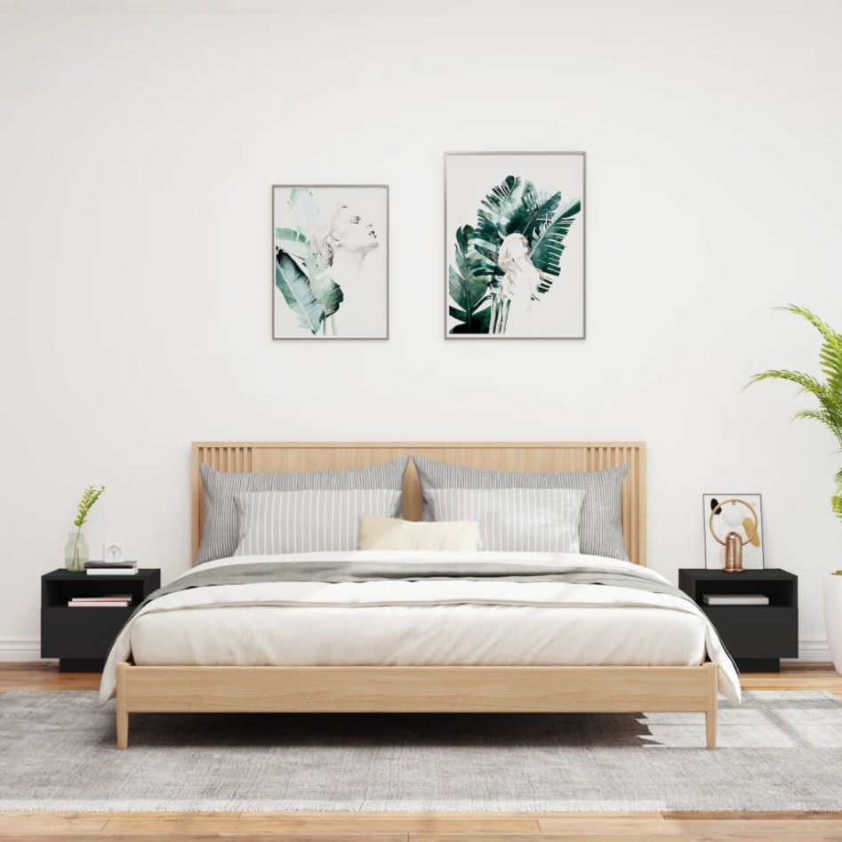 Mesitas de noche con luces LED 2 unidades negro 40x39x37