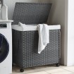 Cesto para ropa sucia con ruedas ratán gris 60x35x60,5 cm