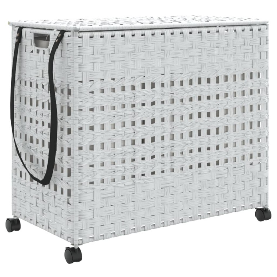 Cesto para ropa sucia con ruedas ratán blanco 66x35x60