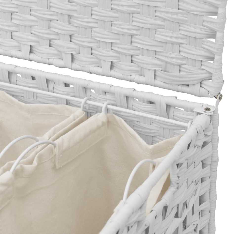 Cesto para ropa sucia con ruedas ratán blanco 66x35x60
