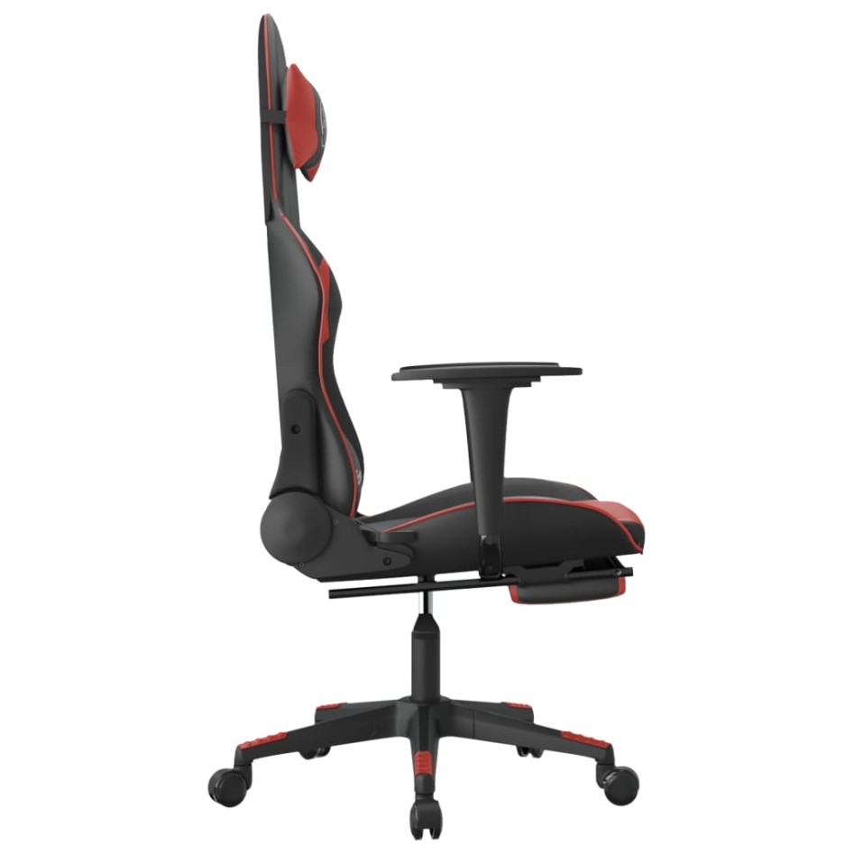 Silla gaming masaje reposapiés cuero sintético negro rojo
