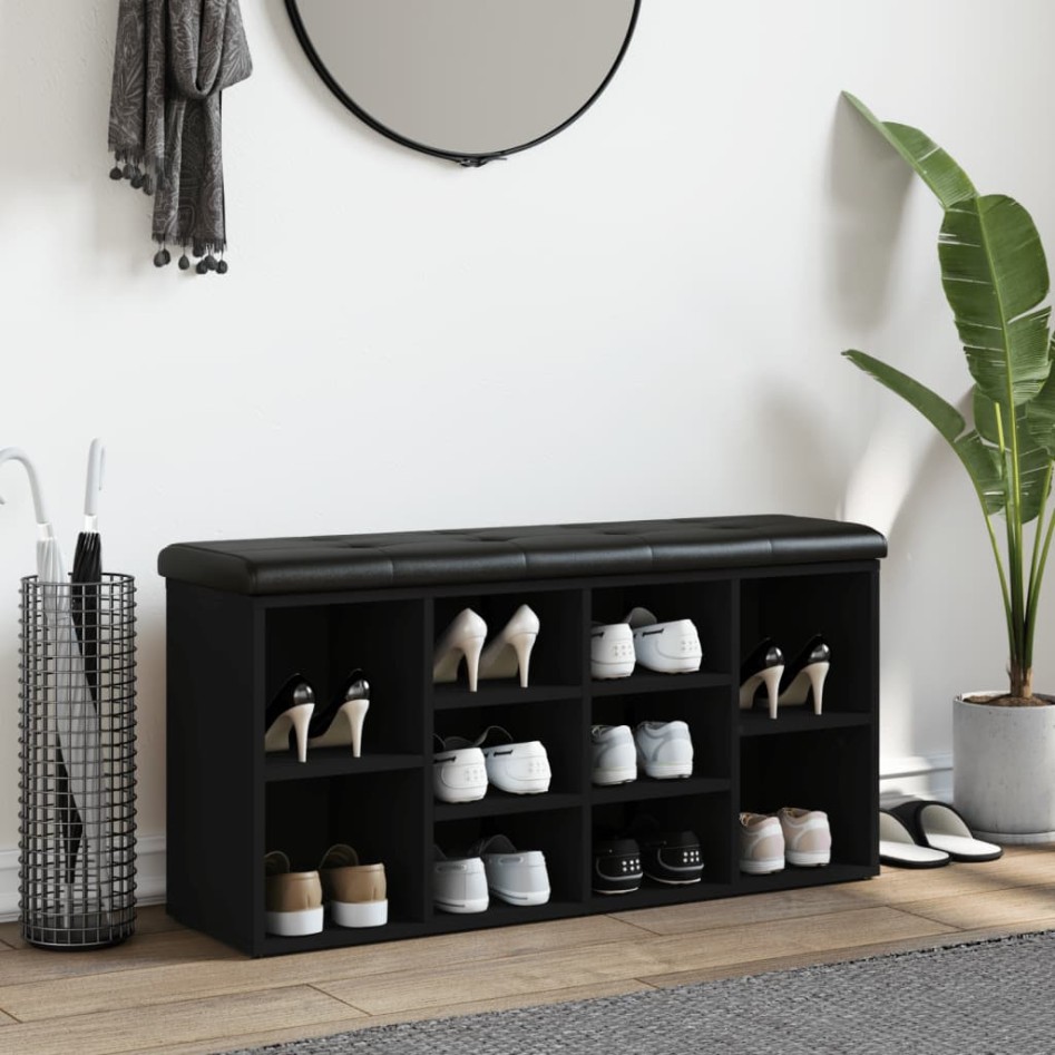 Banco zapatero madera de ingeniería negro 102x32x50