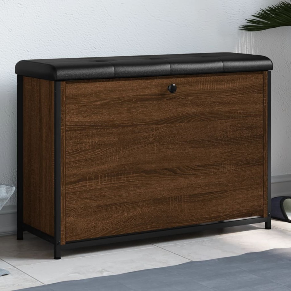 Banco zapatero con cajón abatible roble marrón 82x32x56