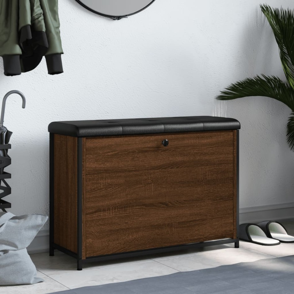 Banco zapatero con cajón abatible roble marrón 82x32x56