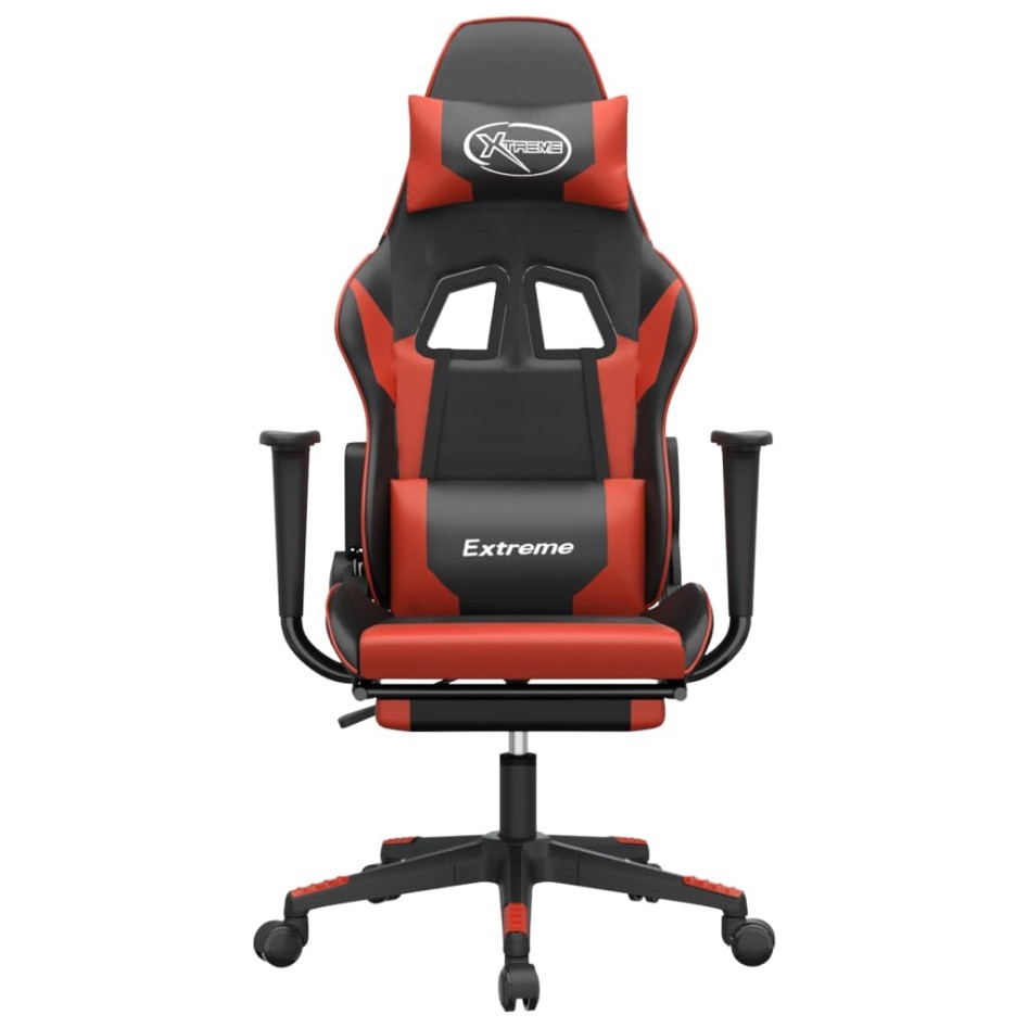 Silla gaming de masaje y reposapiés cuero sintético negro