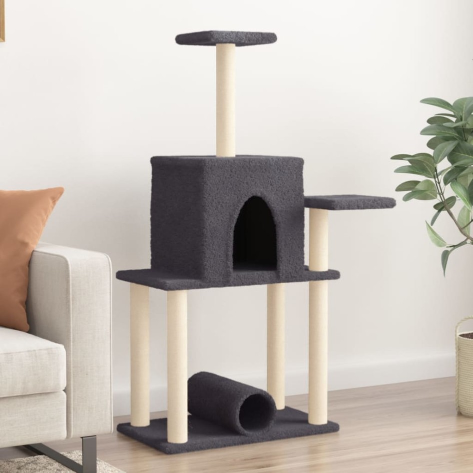 Rascador para gatos con postes de sisal gris oscuro 122