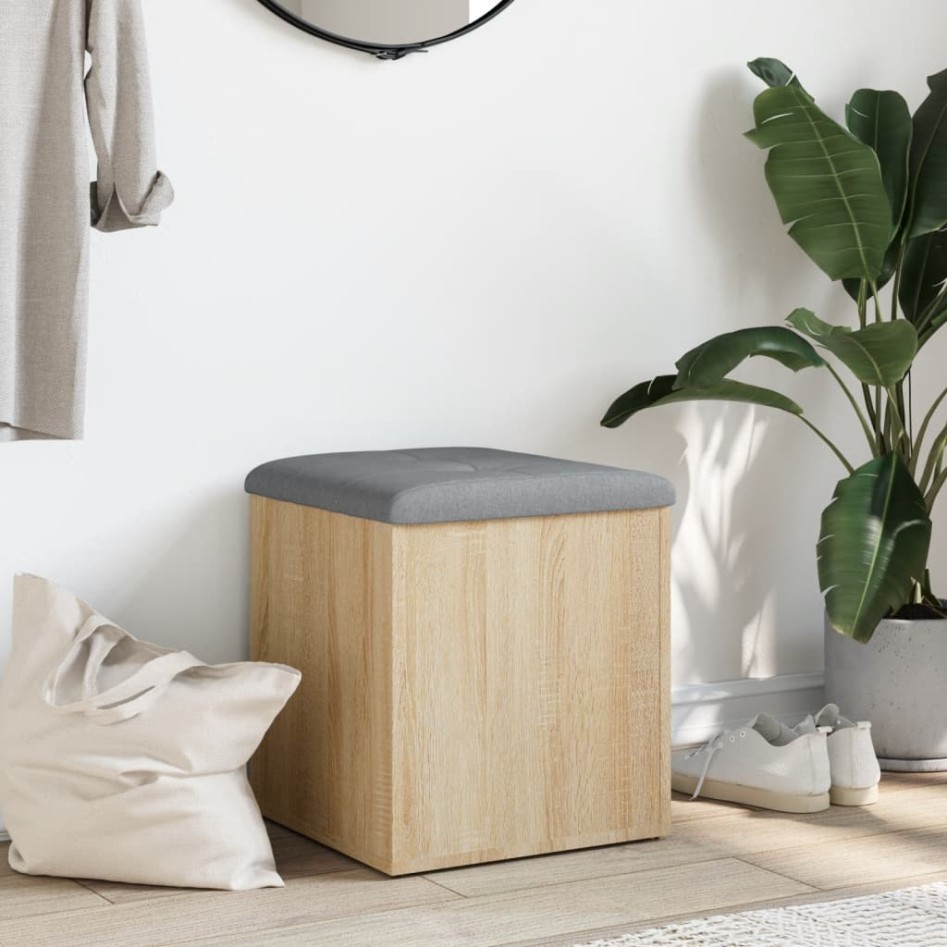 Banco con almacenaje madera ingeniería roble Sonoma 42x42x45