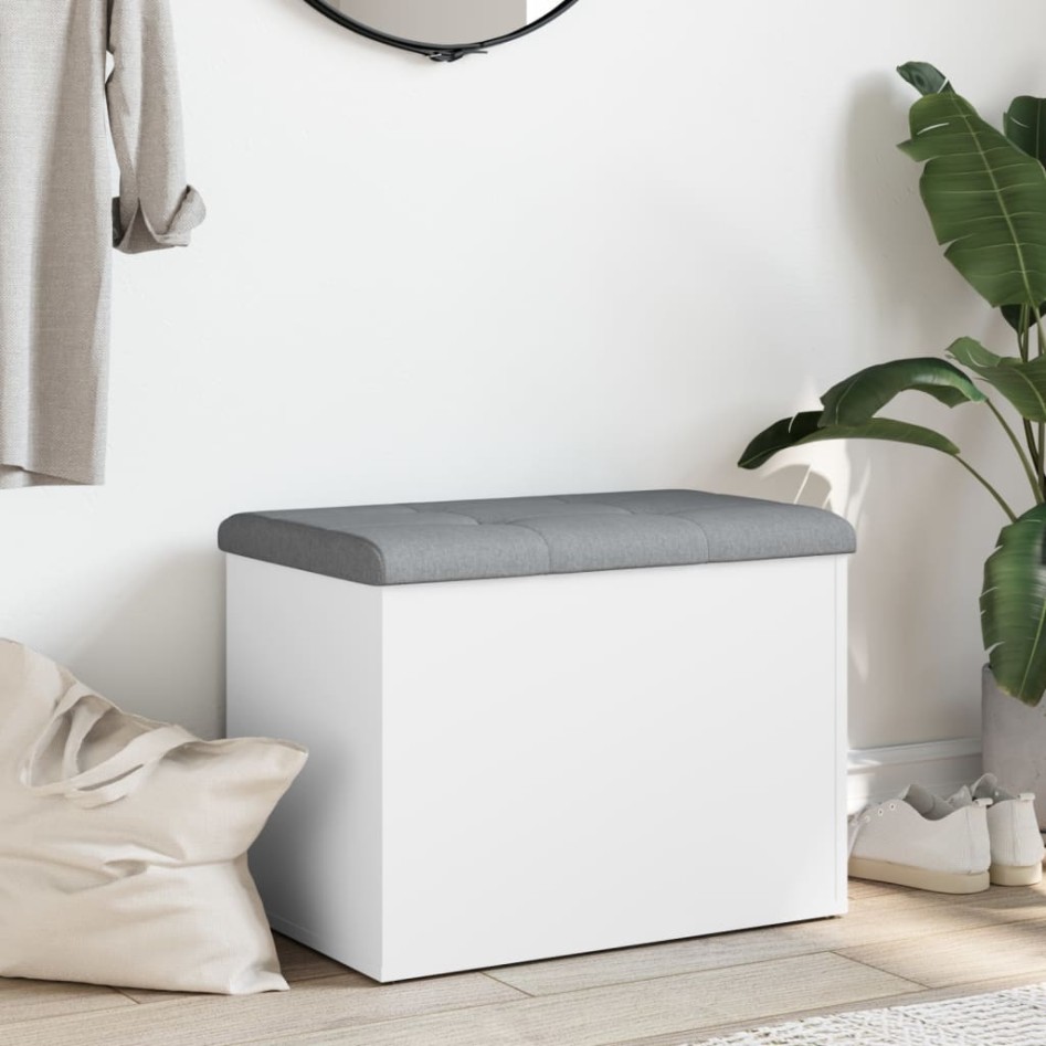 Banco con almacenaje madera de ingeniería blanco 62x42x45