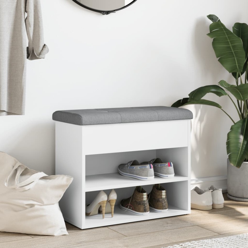 Banco zapatero madera de ingeniería blanco 62x32x50