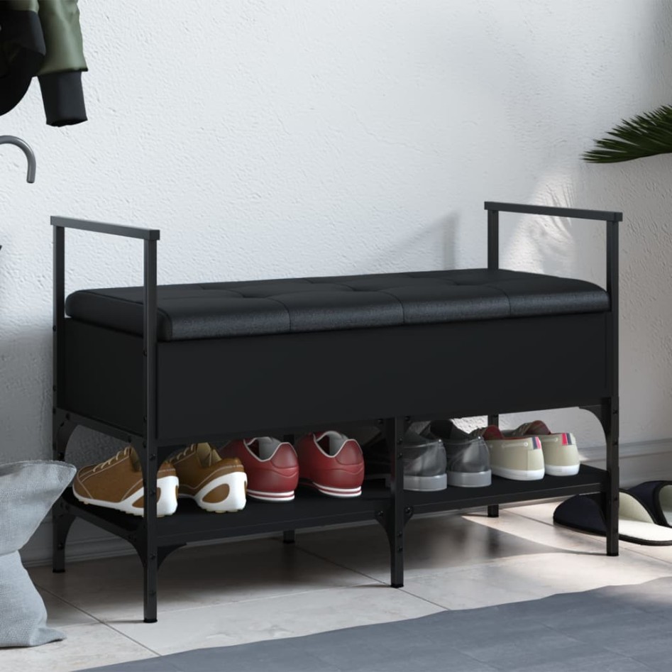 Banco zapatero madera de ingeniería negro 85,5x42x57,5