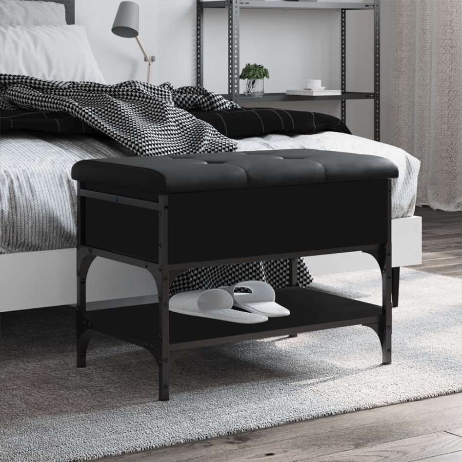 Banco zapatero madera de ingeniería negro 62x42x45