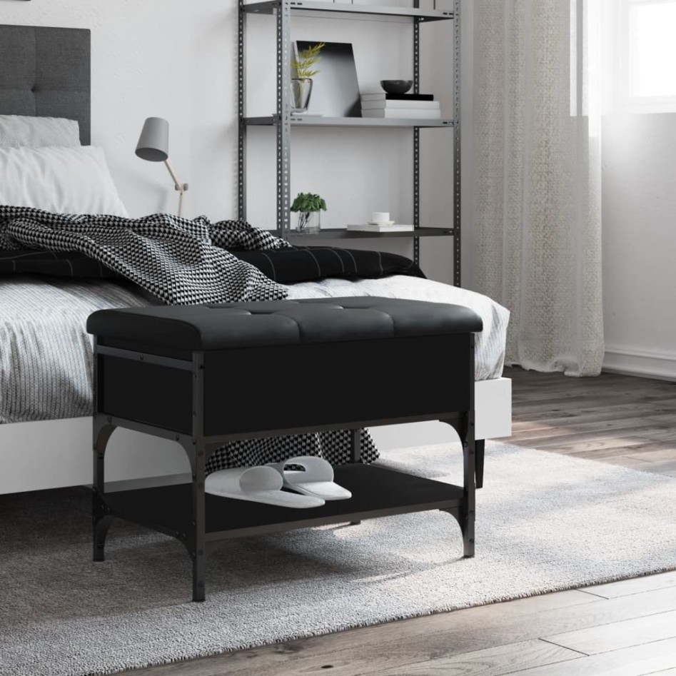 Banco zapatero madera de ingeniería negro 62x42x45