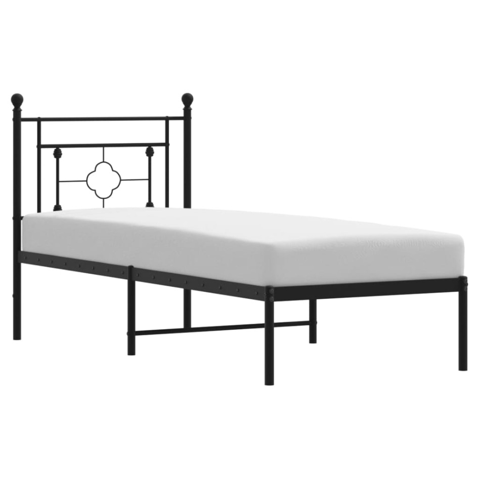 Estructura cama sin colchón con cabecero metal negro 80x200