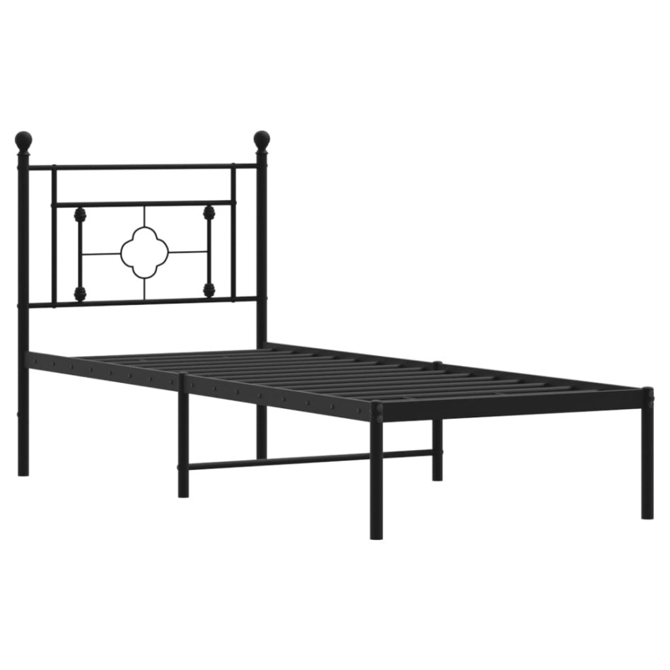 Estructura cama sin colchón con cabecero metal negro 80x200