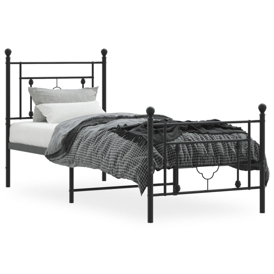 Estructura cama sin colchón con estribo metal negro 75x190