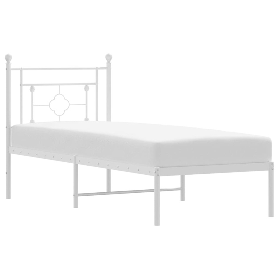 Estructura cama sin colchón con cabecero metal blanco 80x200
