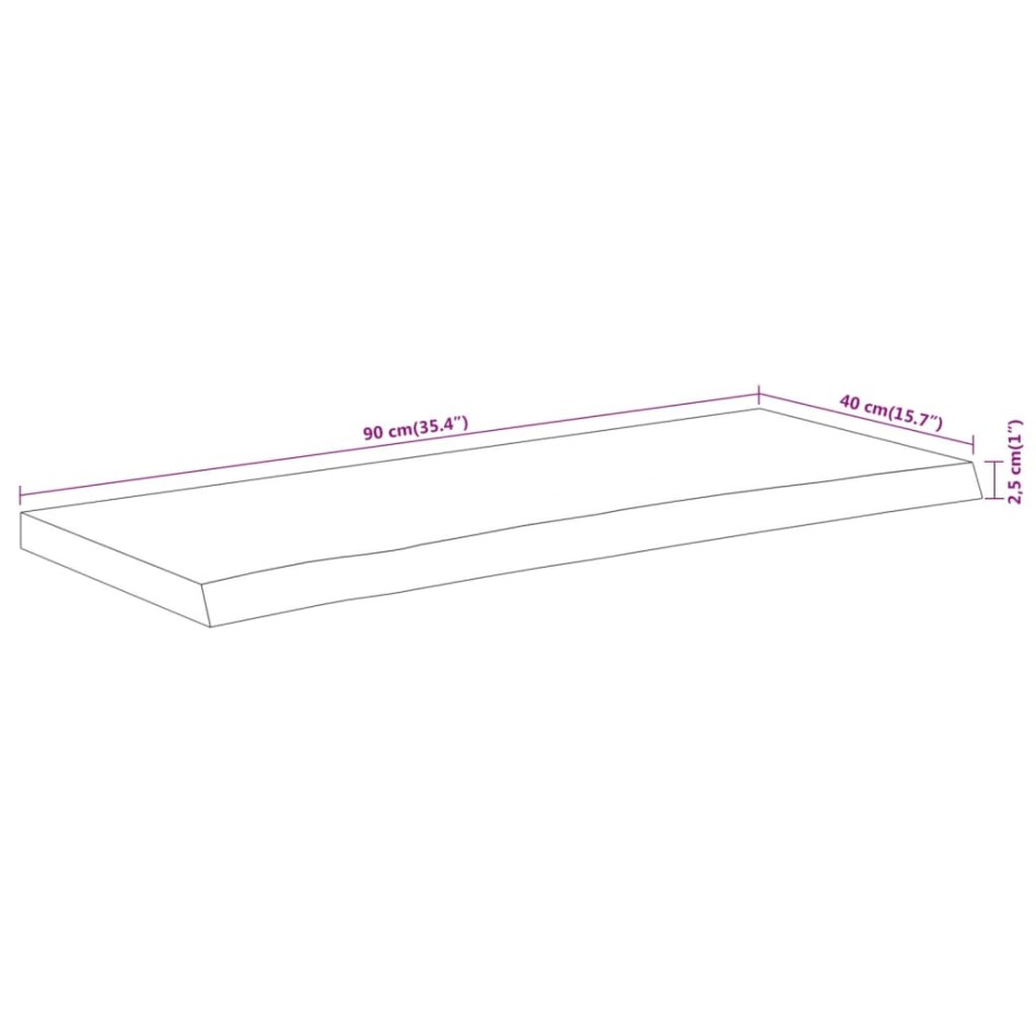 Tablero rectangular madera de acacia borde vivo 90x40x2,5