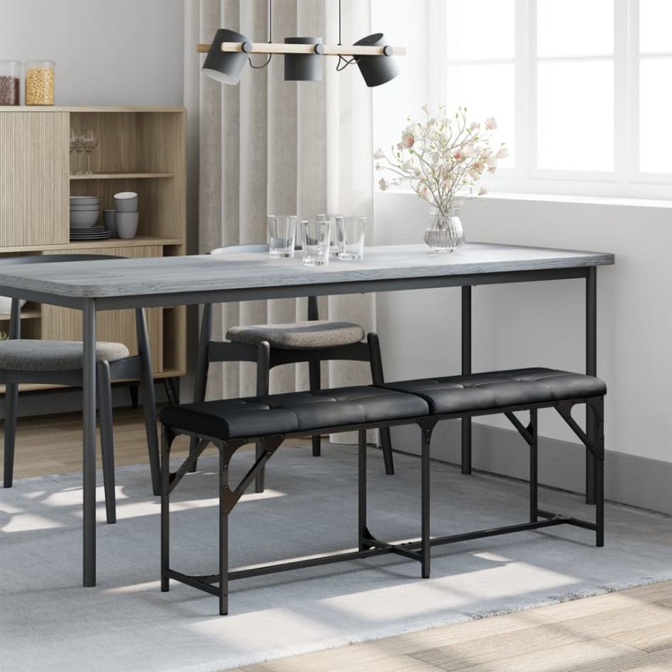 Banco de comedor acero y cuero sintético negro 124x32x45