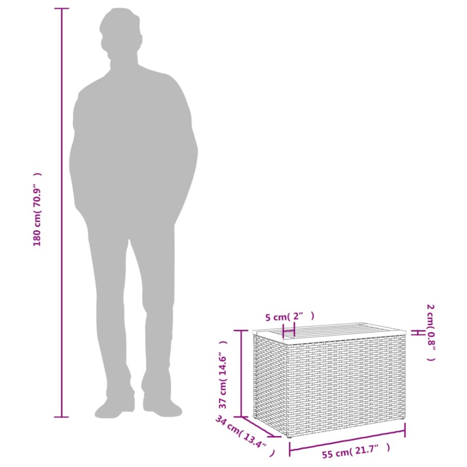 Mesas auxiliares de jardín 2 uds ratán madera negro