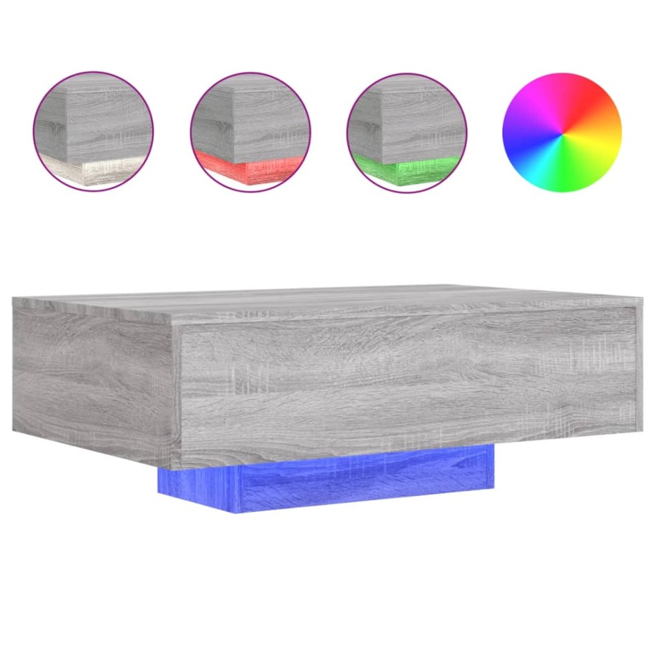 Mesa de centro con luces LED gris Sonoma 85x55x31