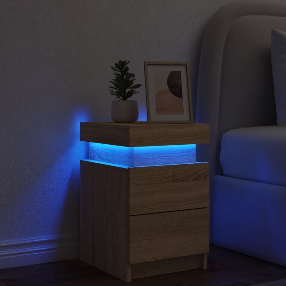 Mesita de noche con luces LED roble Sonoma 35x39x55