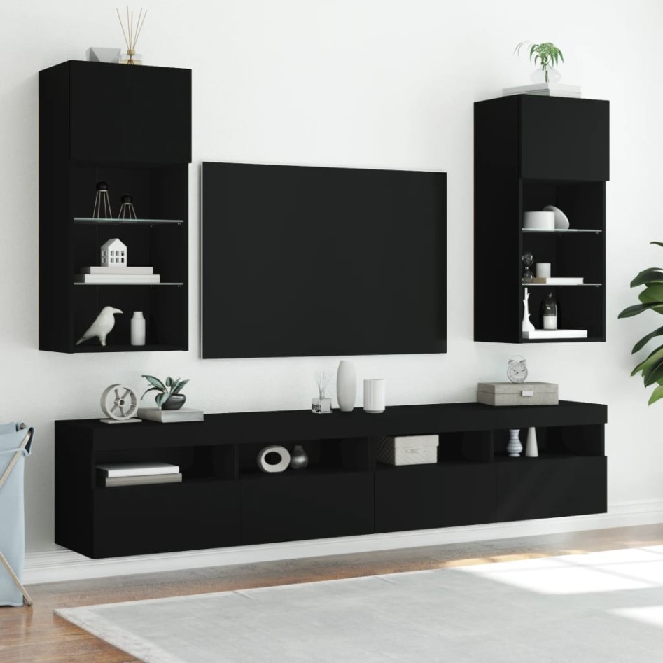 Mueble para TV con luces LED negro 40,5x30x90